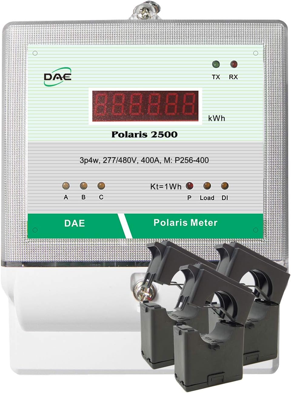 DAE P252-400D KIT, Demand, 400A, 480V, UL, RS485, kWh Smart Submeter, 3P3W (3 hot wire, no Neutral), 3 Split CTs (inner dia. 1.38")