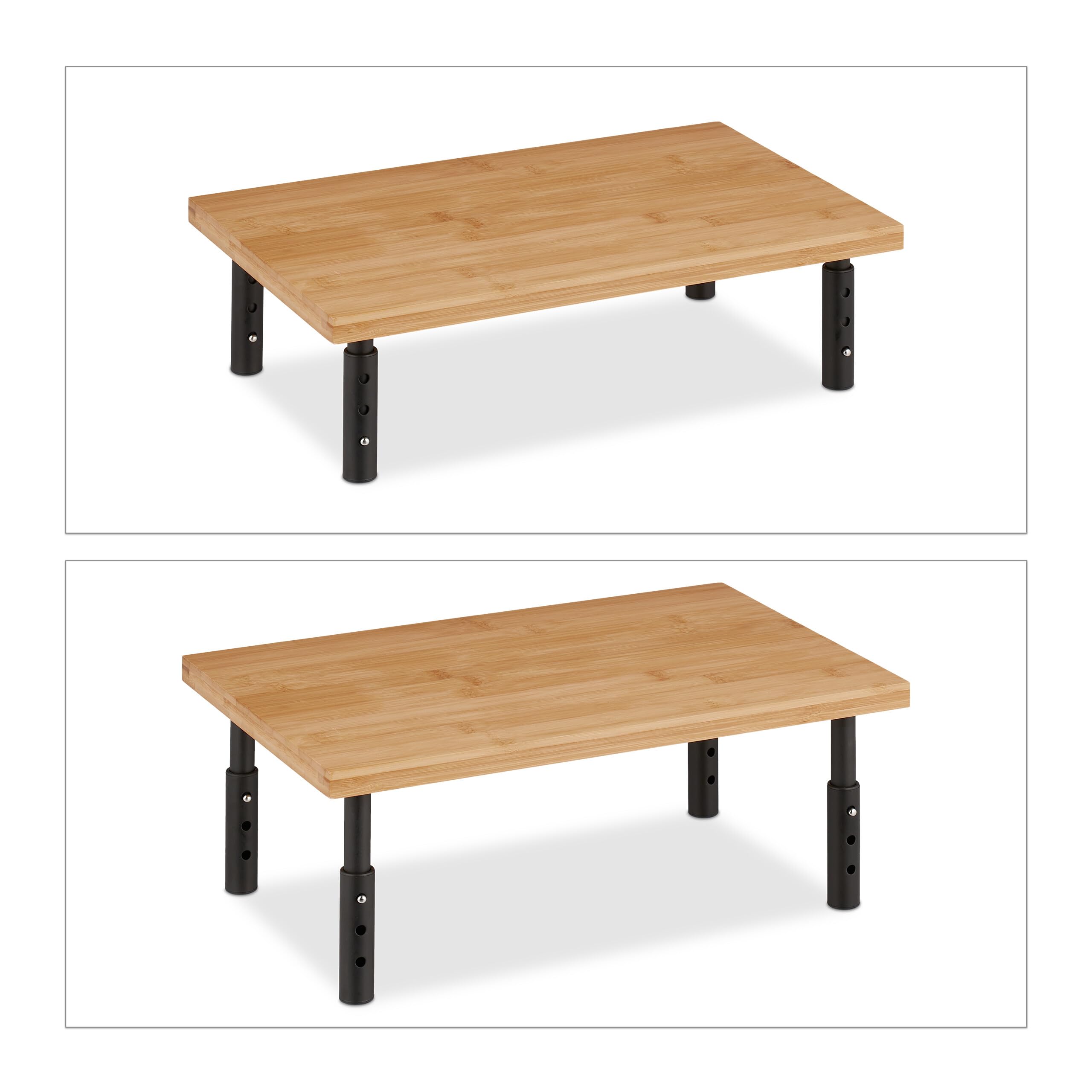 Relaxdays Supporto per Monitor Regolabile in Altezza, Tavolino Scrivania, Alza Schermo PC, 16x42x26,5 cm, Nero Naturale