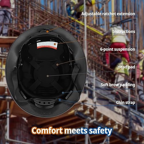 Miniatura 3 de Casco de seguridad OSHA de ala completa, casco de seguridad duradero y ligero de fibra de carbono, equipo de protección de suspensión de trinquete