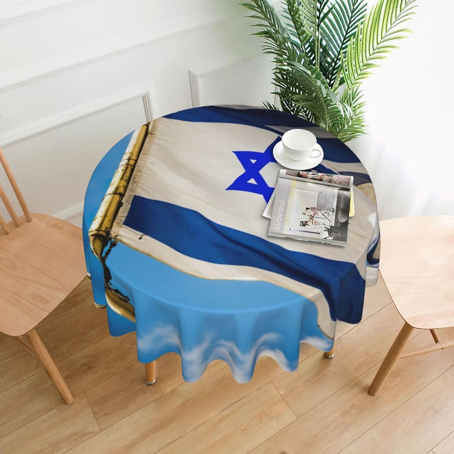 Israeli Flag Print Wrinkle Free Dining Table Cover for Birthday Party Farmhouse Tablecloths Up to 60 x 60 Inches