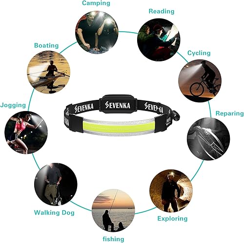 Miniatura 9 de SEVENKA 2 faros recargables, linterna LED brillante, luz de diadema de haz ancho, iluminación de 210, 500 lúmenes, lámpara de cabeza ligera de 3.8