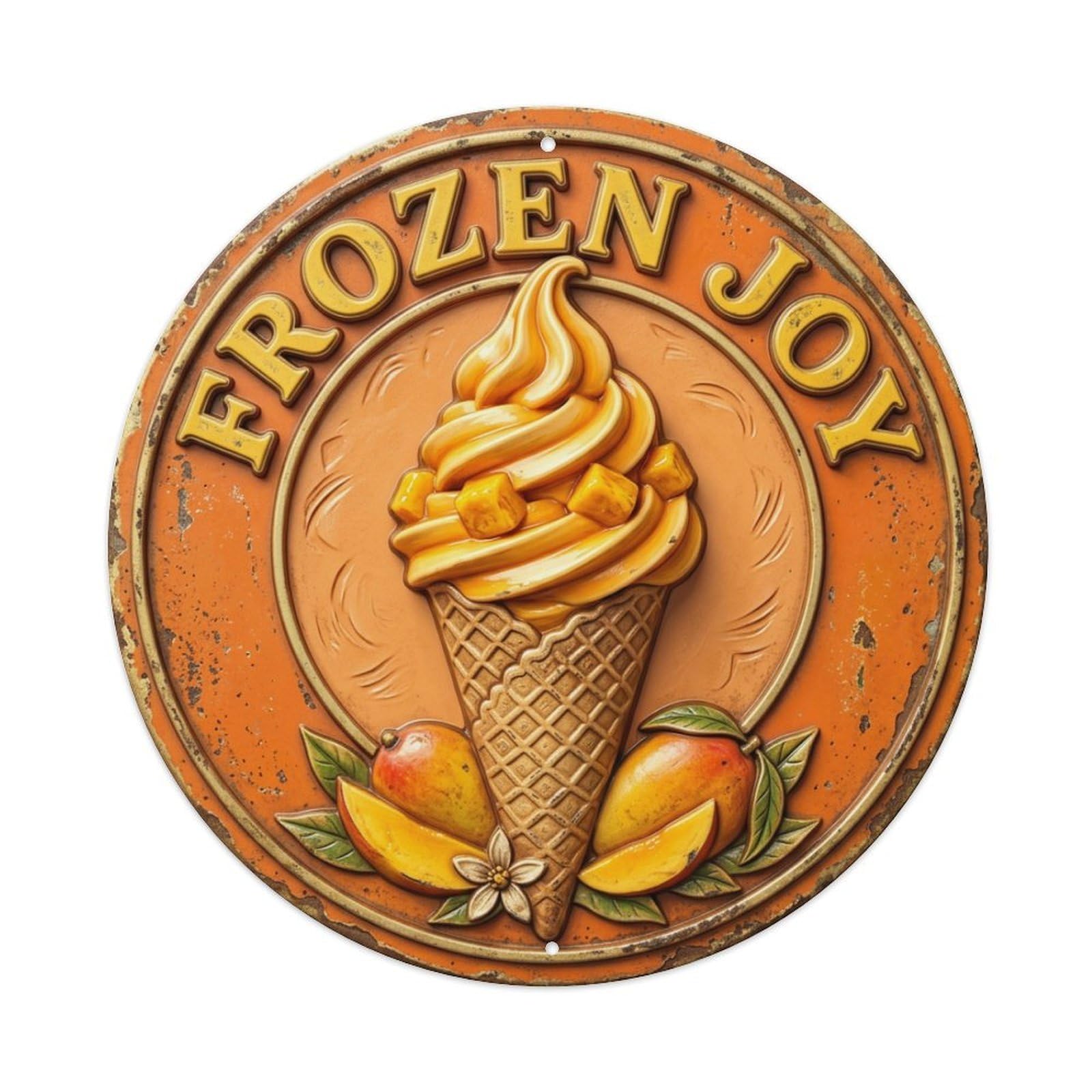 Cwbufd Vintage Style Frozen Joy Gelato Nostalgia Vintage Metal Tin Sign Plaque Wall Decor For Cafe, Club Bar, Office, Garden Metal Poster 8X8inch