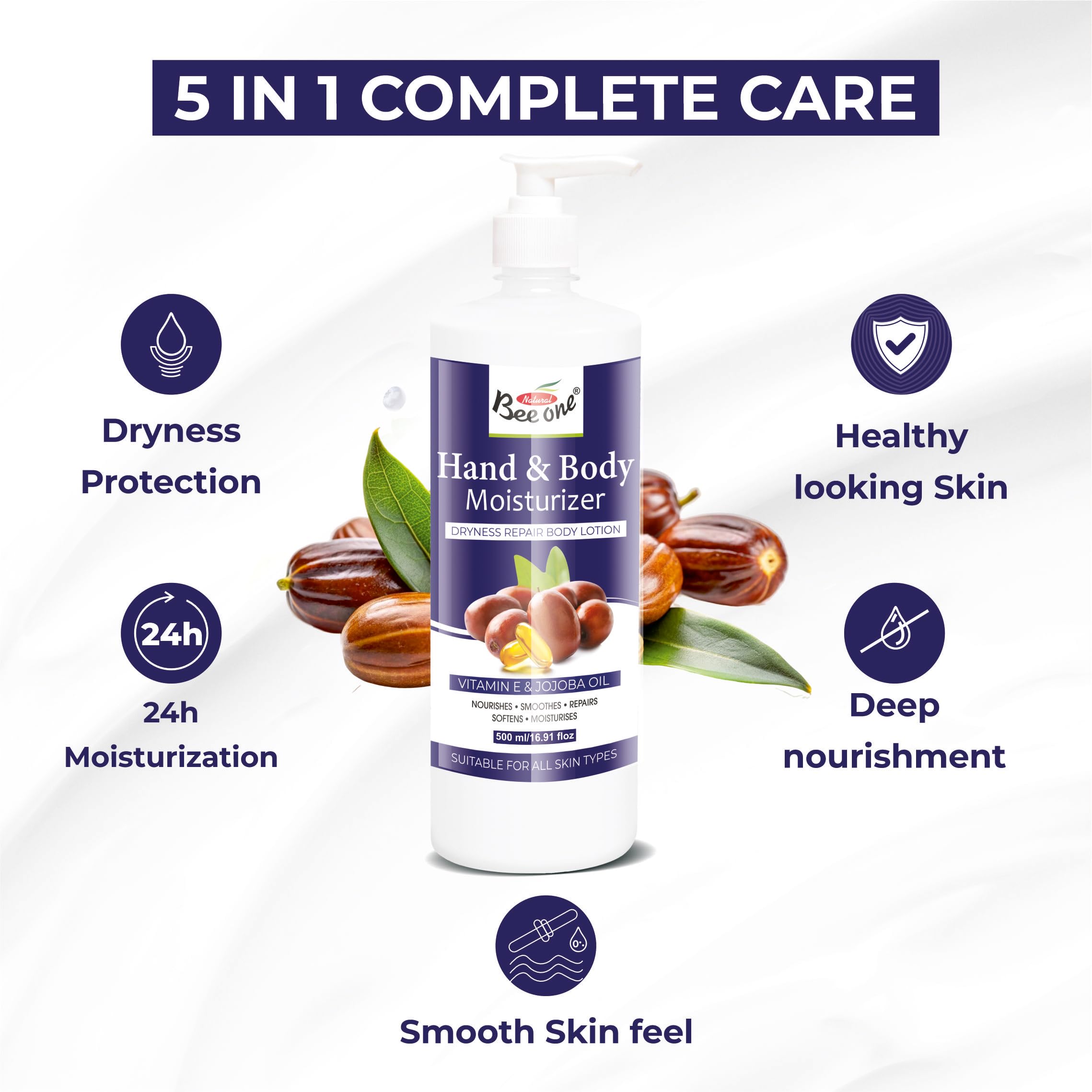 Bee One 24hr Moisture Lock Hand & Body Lotion | For Soft and Supple Skin (Pack of 2) | 500ml x 2= 1000ml 4