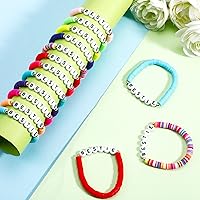 Vista 5 de Sureio 24 pulseras coloridas de la amistad con letras de corazón, sonrisa, surfista, pulsera elástica con cuentas para niñas y mujeres