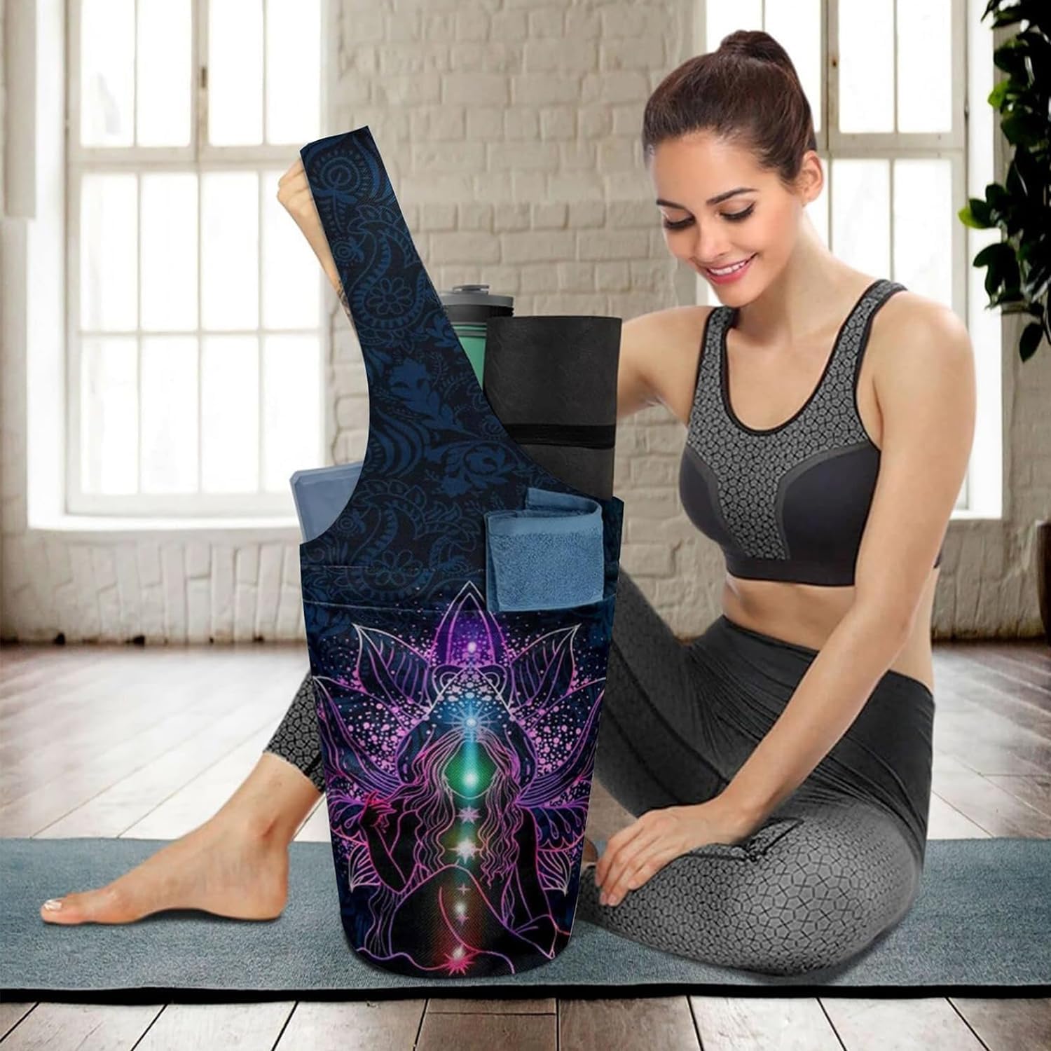 Yoga Mat Bag Carrier for Women with Side Large Pocket Durable Linen Workout Gym Travel Storage Pilates Mats - Image 7