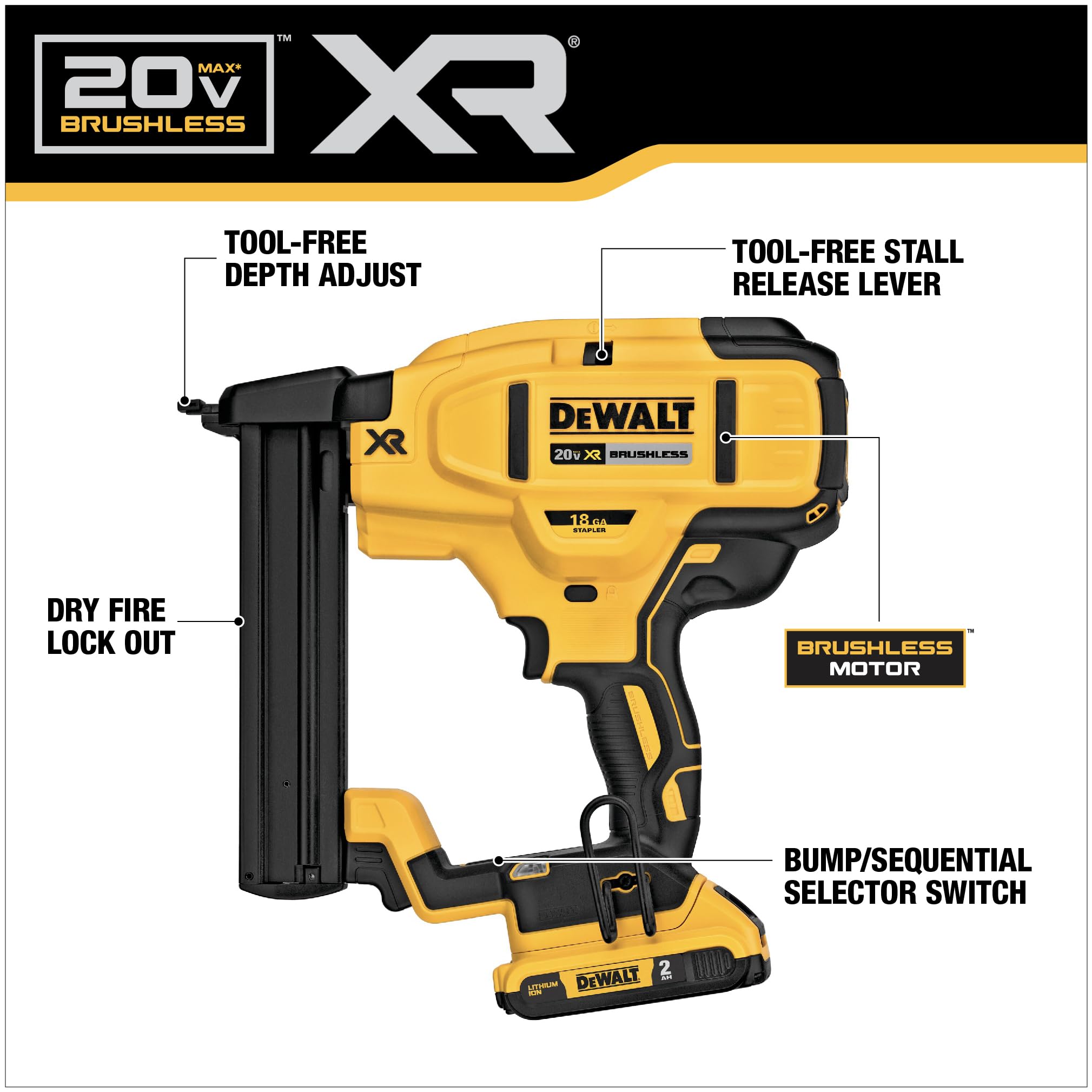 DEWALT DCN681D1 20V 18Ga Stapler Kit