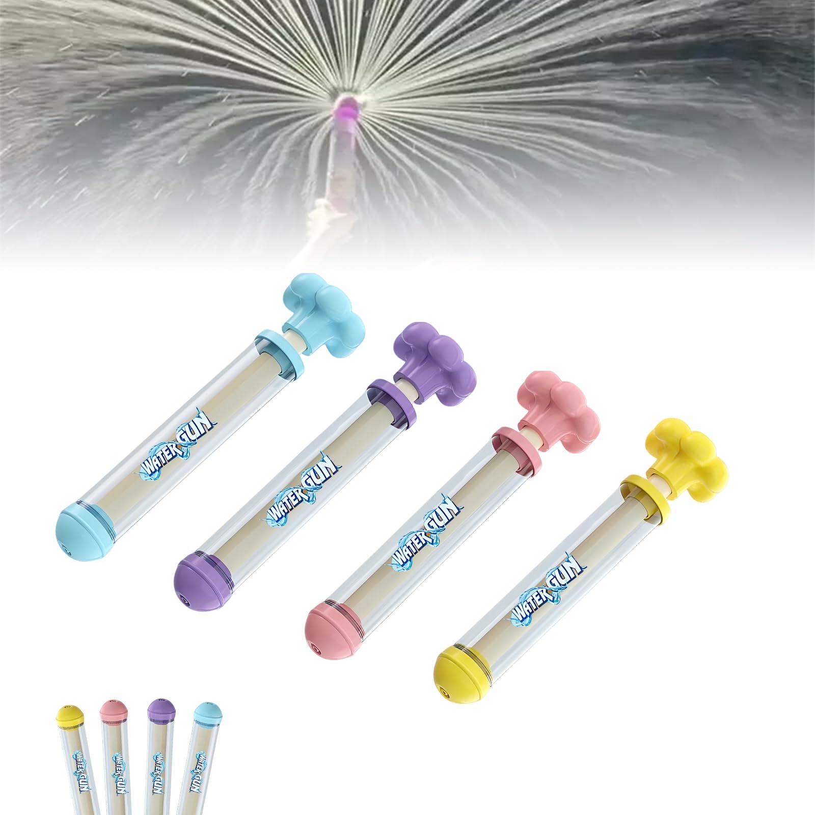 4 Pcs Firework Water Gun - Summer Outdoor Water Squirter, Fun Pull-Out Waterguns, Fireworks Water Spray Toy for Beach Pool Party Family Gatherings Garden, Small