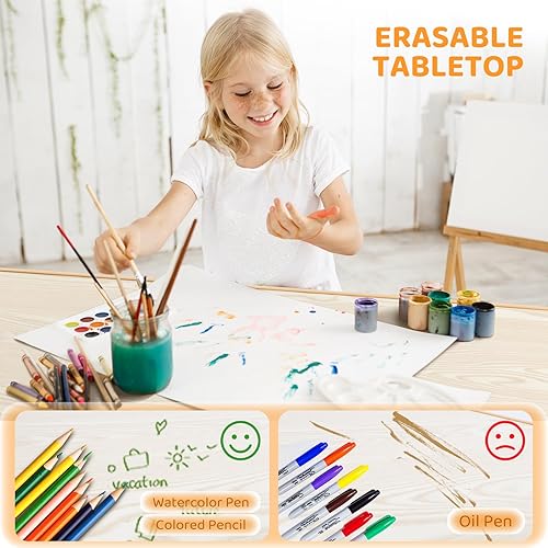 Miniatura 3 de JOYMOR Juego de mesa y 4 sillas para niños de altura ajustable, juego de mesa y silla para niños de 2 a 8 años, adecuado para manualidades y