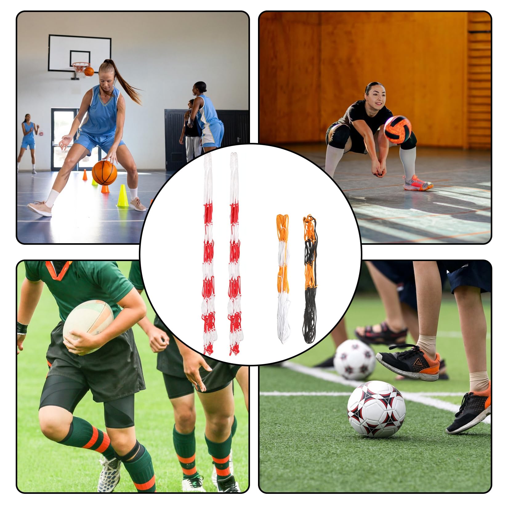 4 Bolsas de Red para Pelotas de Baloncesto, Fútbol y Voleibol - Nailon Portátil