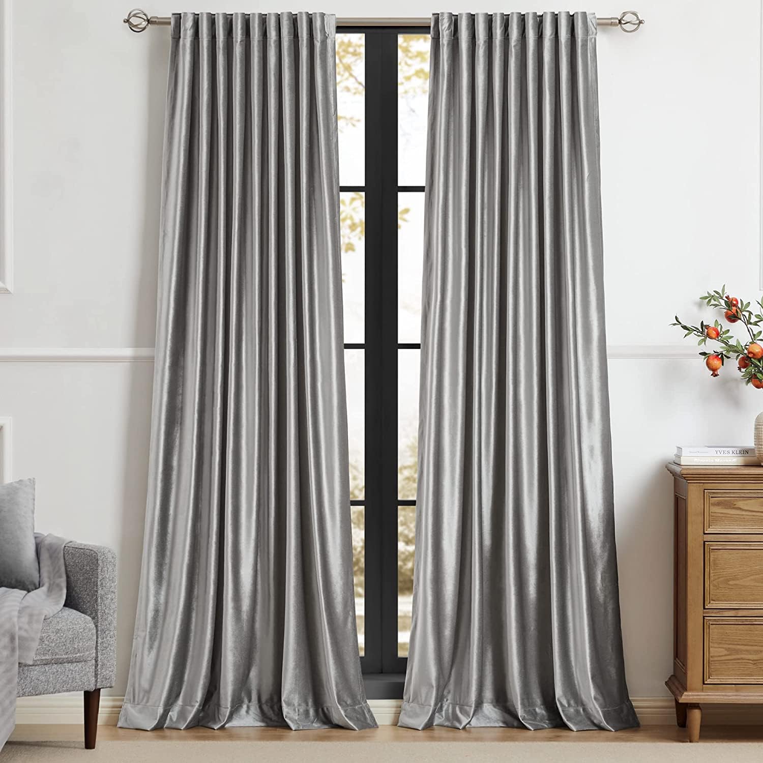 PRIMROSE Light Grey Curtains 72 inch for Living Room,2 Panels Drapes Blackout Rod Pocket Back Tab Window Treatment Room Darkening Thick Decorative Curtains for Bedroom — image 1