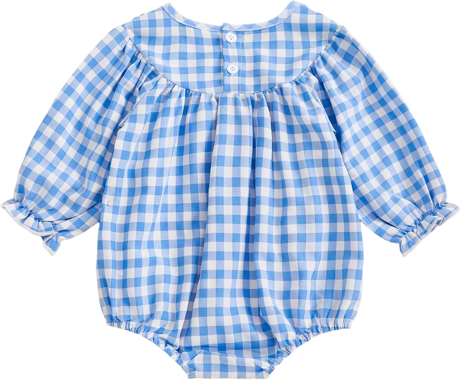 Infant Girls Smocked Mushroom Romper Long Sleeve Embroidery Flower Gingham Bodysuit Tops Newborn Baby Fall Clothes - Image 4