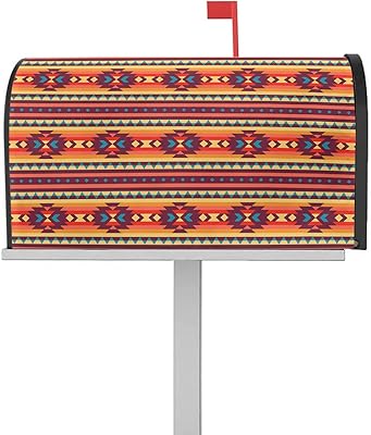 Magnetic Mailbox Cover Vintage Geometric American Tribal Pattern Orange Red Texture Standard Size Removable Post Letter Box Cover Waterproof Garden Yard Outdoor Decoration