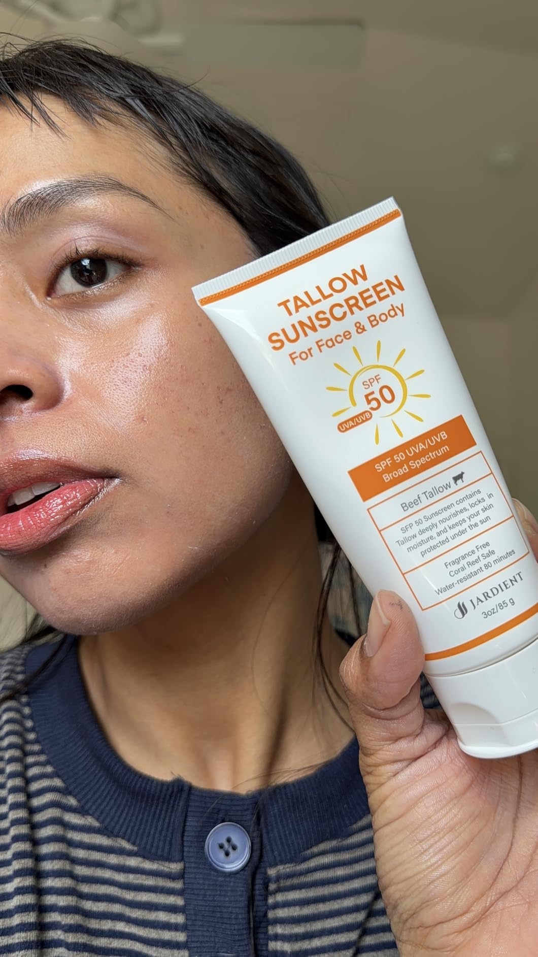 Jardient Beef Tallow Sunscreen SPF 50 with Mineral : Instant Sun Protection Non Nano Zinc Oxide Sunblock- Non Greasy Formula- Beach Jogging Outdoor Sports - 3 Fl oz, 85g