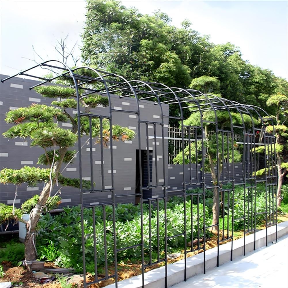 Black Metal Garden Arch Trellis for Climbing Vines & Roses, Half-Sided Outdoor Arbor for Weddings & Parties, 23.6" W x 94.5" H Garden Decoration