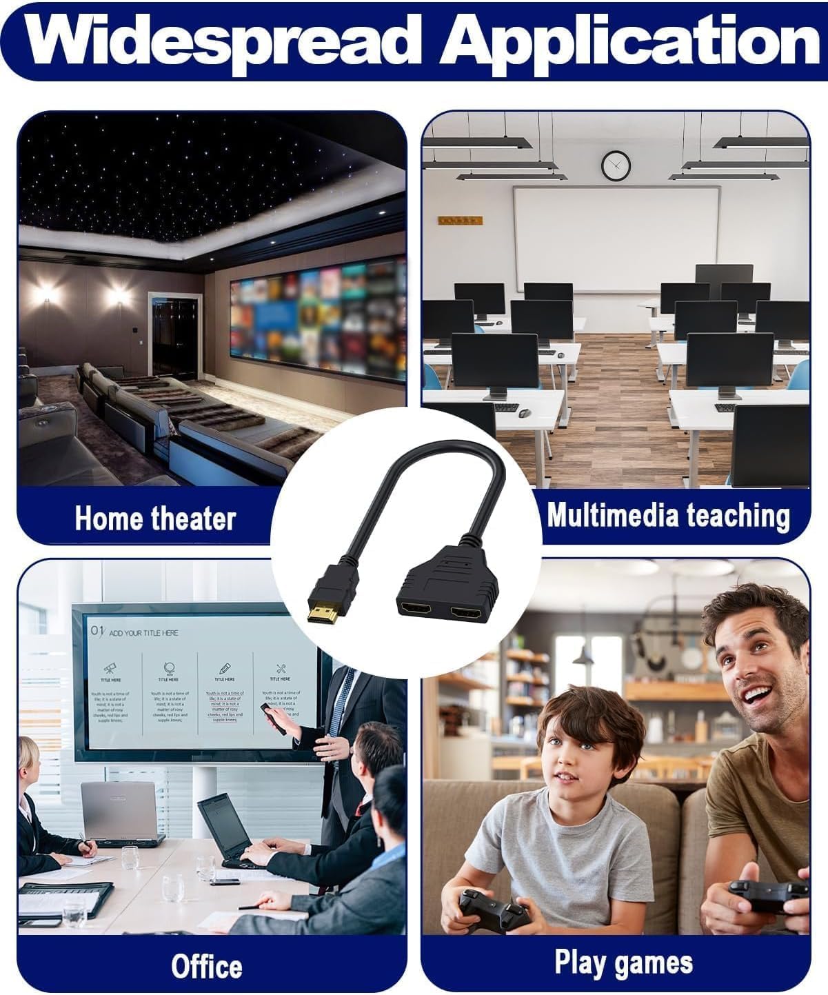 Cable adaptador HDMI divisor 1 en 2 salidas, divisor HDMI macho a HDMI doble hembra de 1 a 2 vías para HD, LED, LCD, TV, compatible con dos televisores del mismo tamaño al mismo tiempo, solo el espejo