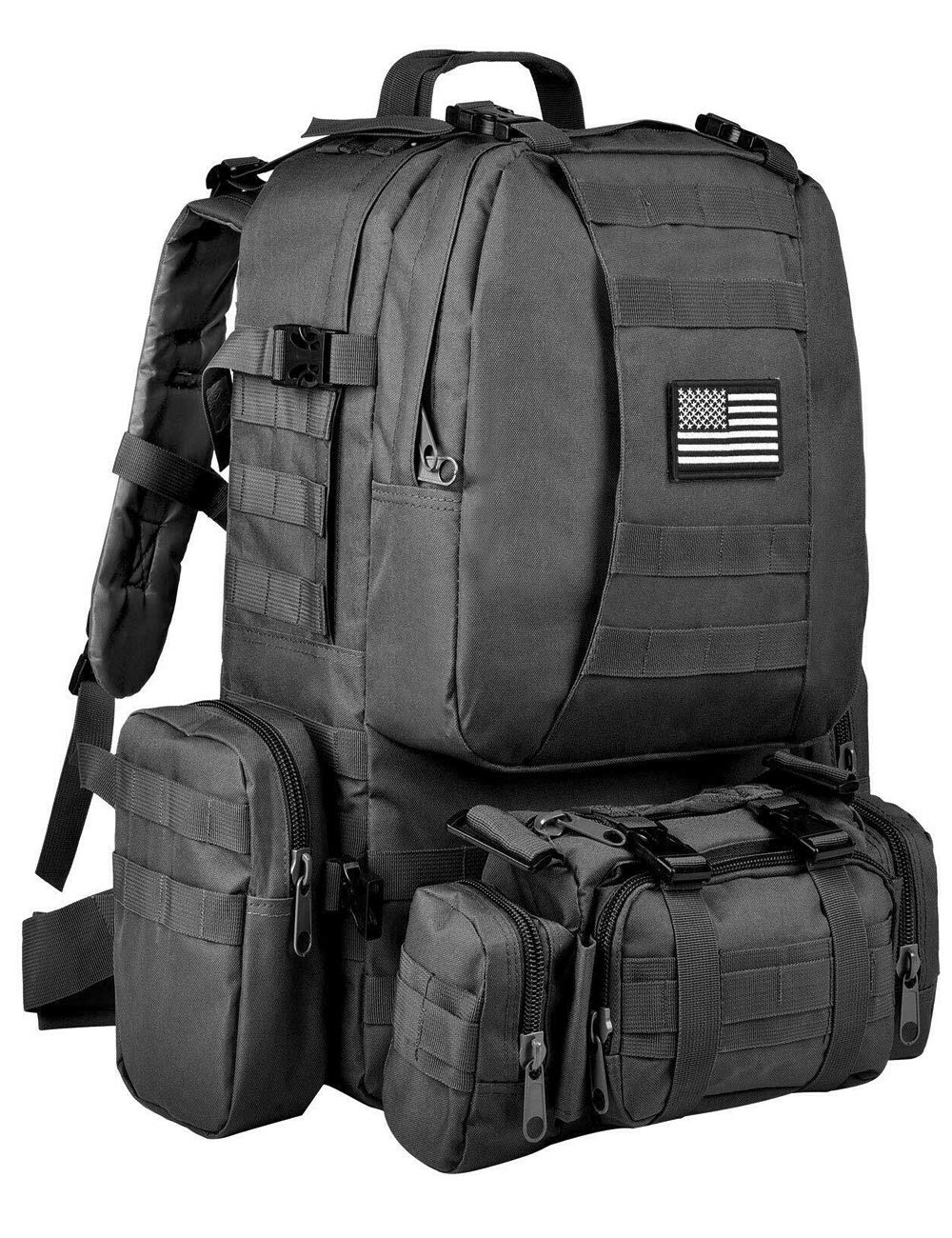 Suoki Men's Black1 Tactical Backpack 55L With Built-Up 3 Molle Bags Rucksacks For Travelling