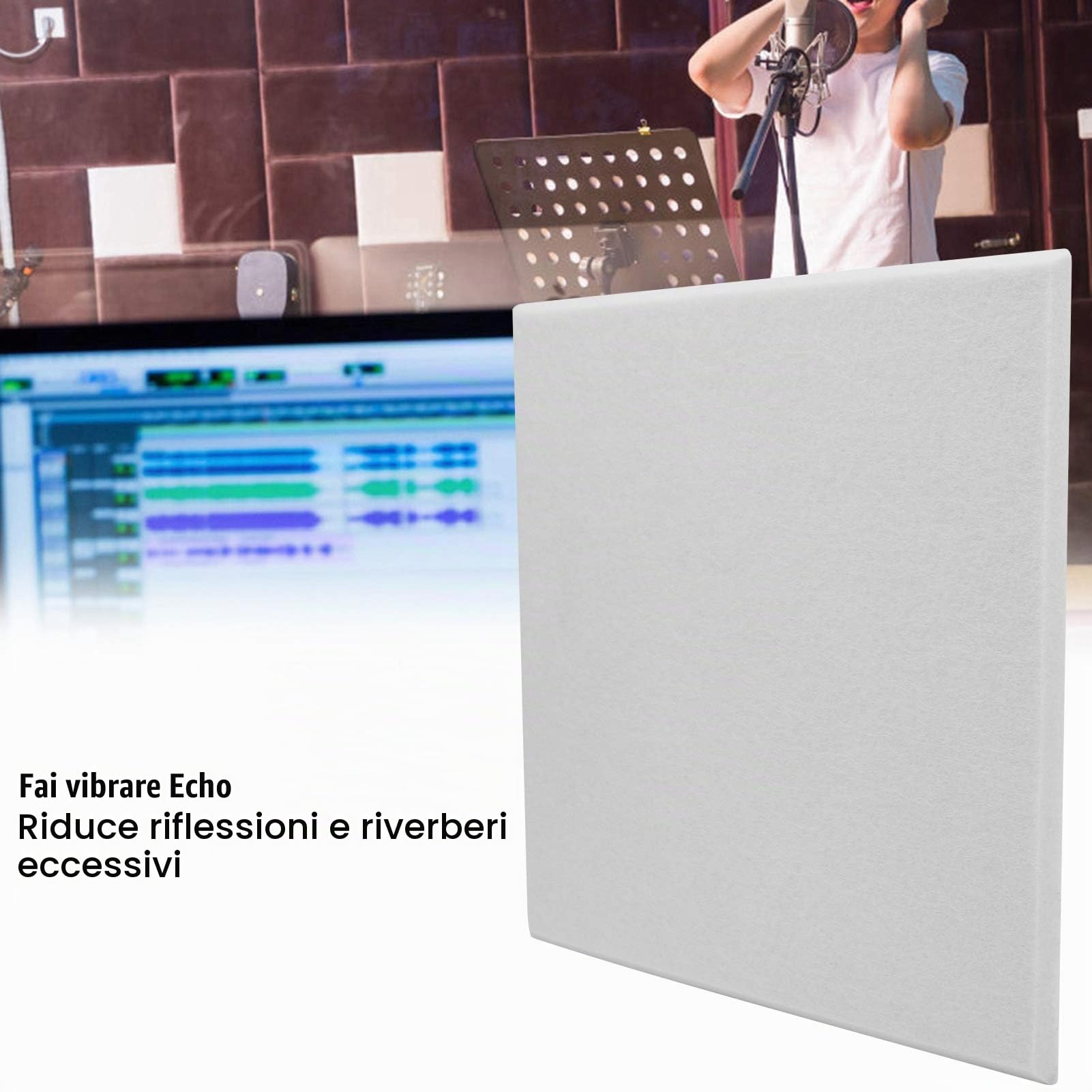 Pannello Acustico in Fibra di Poliestere Ad Assorbimento Acustico da 6 Pezzi, Protezione Fonoassorbente a Banda Larga, Pannello Acustico per Studio di Protezione (Bianco)