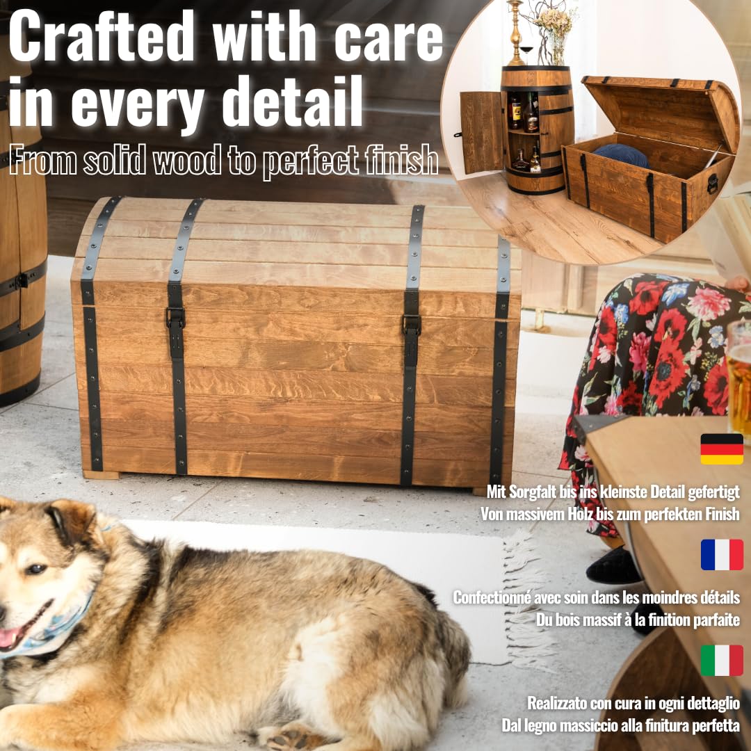 CREATIVE COOPER Coffre de rangement classique en bois d'aulne huilé, 180 l, design vintage, pour salon, terrasse et jardin, 80 x 50 x 50 cm