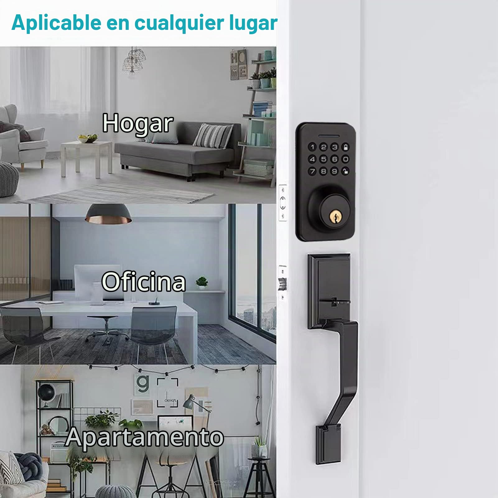 Cerradura de puerta de entrada sin llave con teclado, cerradura de cerrojo inteligente con 2 llaves, contraseña/llave mecánica/aplicación Tuya/desbloqueo manual