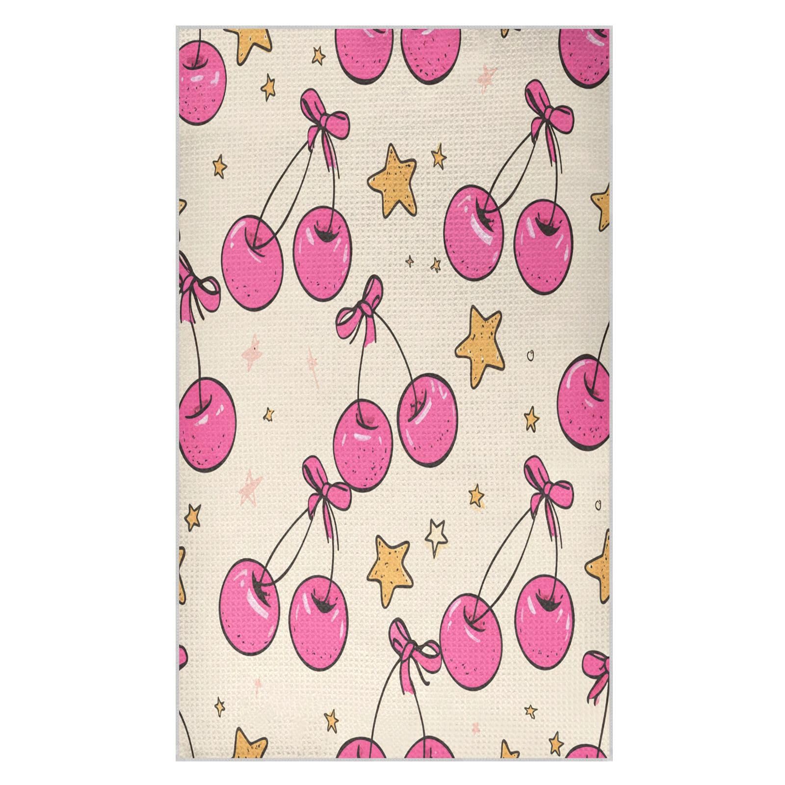 BURSTDDY Cherries with Bows Kitchen Towels,Absorbent Dish Towels 2 Pack