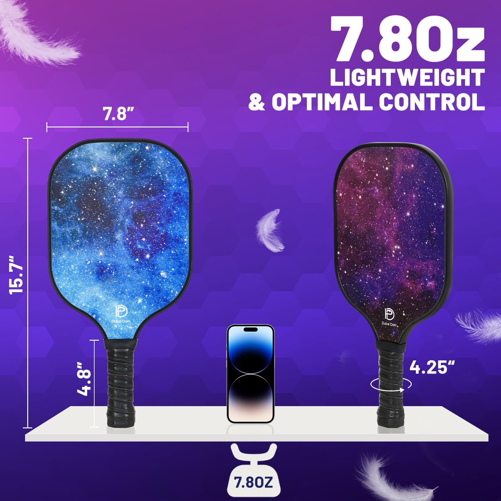 DULCE DOM Set di 2/4 racchette da pickleball in fibra di vetro approvate USAPA, con racchette da pickleball, 4 palline da pickleball e borsa da pickleball, racchette da pickleball, regali per