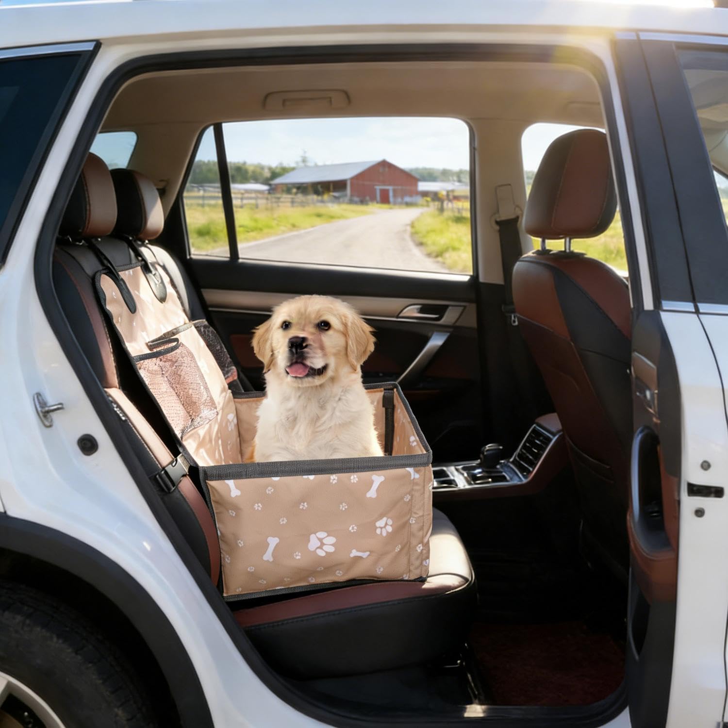 1 asiento de seguridad para mascotas con bolsillos de almacenamiento, a prueba de arañazos, duradero, asiento delantero de coche para pequeño a mediano, 37 x 55 cm (negro) — view 7