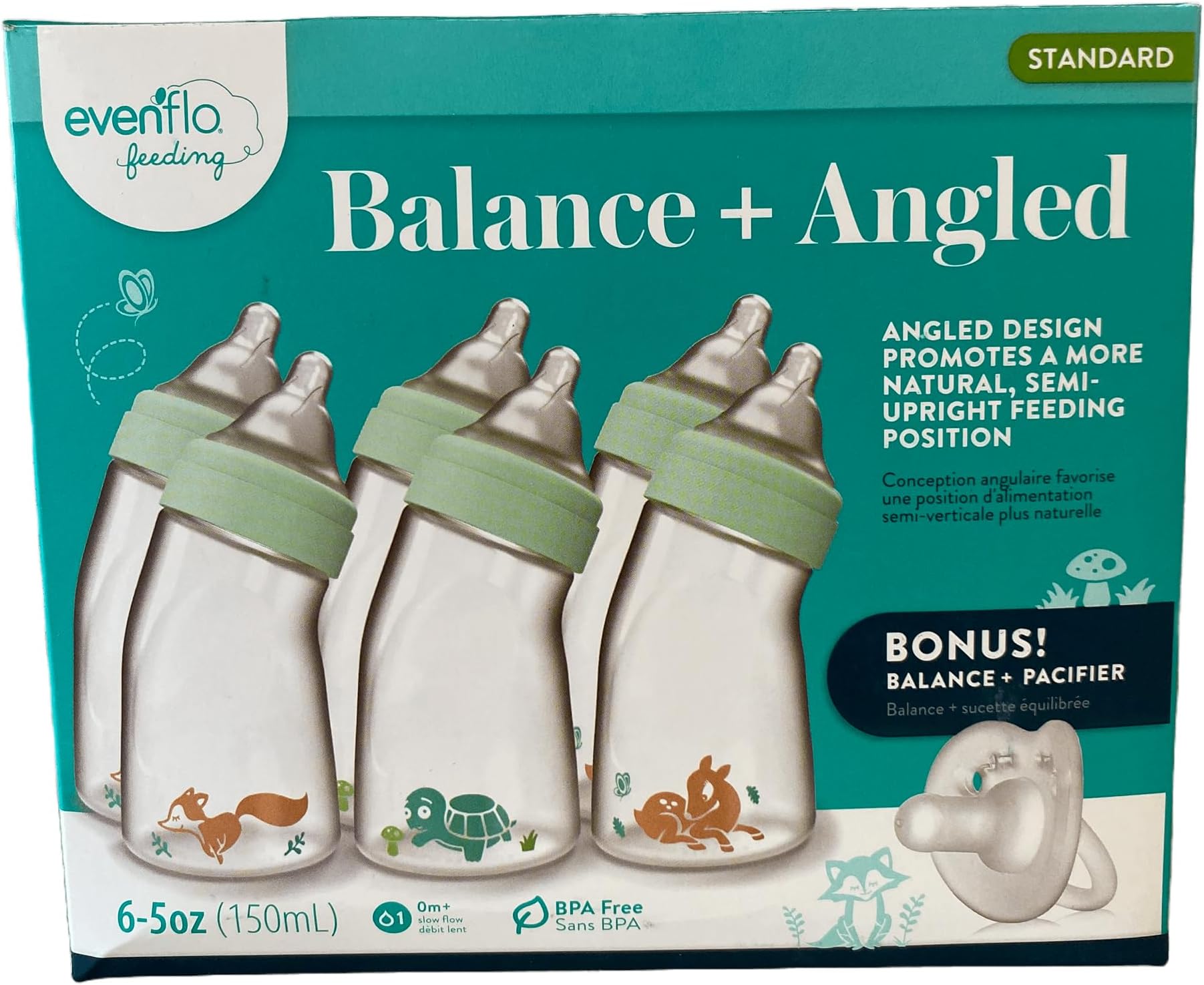 Feeding Balance + Angled Bottle 5oz 6pk with Balance + Pacifier Sample