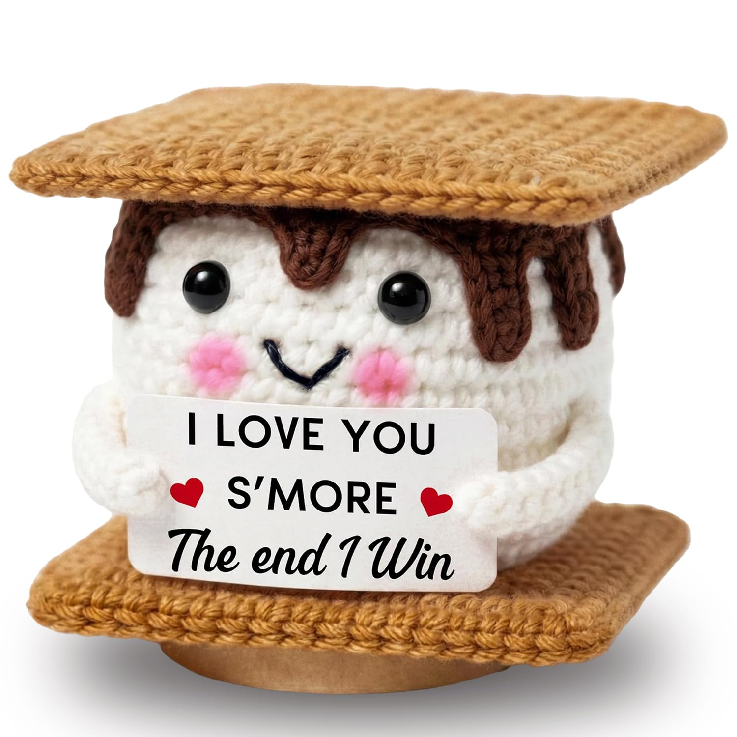 Cumnvulnt Positive Crochet S'more Marshmallow Doll– Handmade Crochet Gifts, Cute Emotional Support Plush, Thoughtful Womens Birthday Presents, I Love You Plush with Card