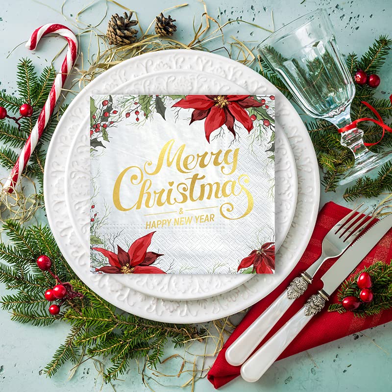 Christmas Napkins, 50 Count Gold Foil Napkins Paper, Artstyle Decorations for Xmas Party Supplies Wedding Table Disposable Centerpiece Decor – Image 4