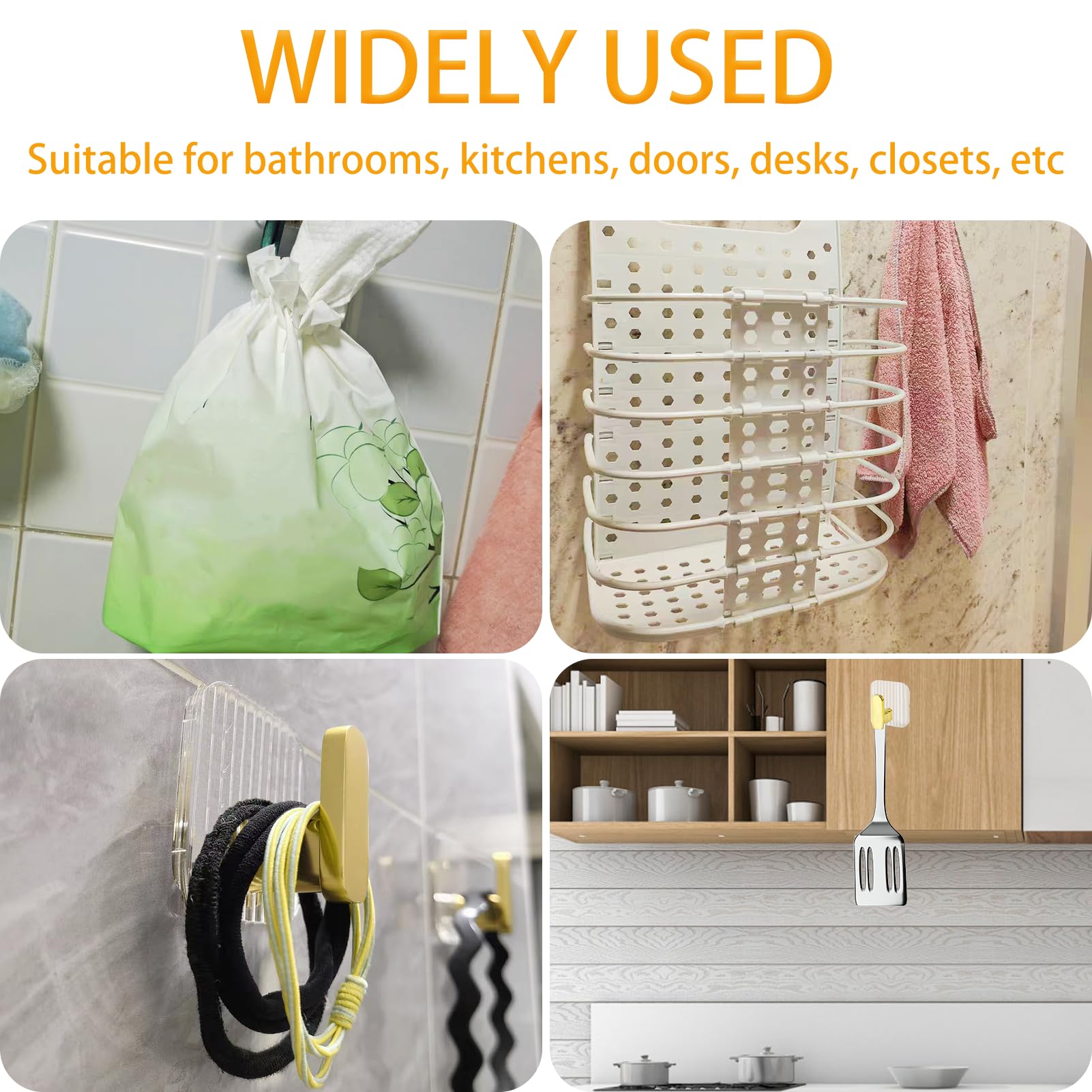 SZWLJ Ganci autoadesivi, confezione da 4, ganci appendiabiti, resistenti, per porta, bagno, parete, cucina, ganci a ventosa (oro rosa