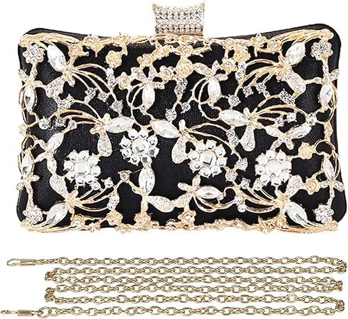 Bolso de noche con diamantes de imitación para mujer, bolso de mano de cristal con lentejuelas brillantes, bolso de hombro floral