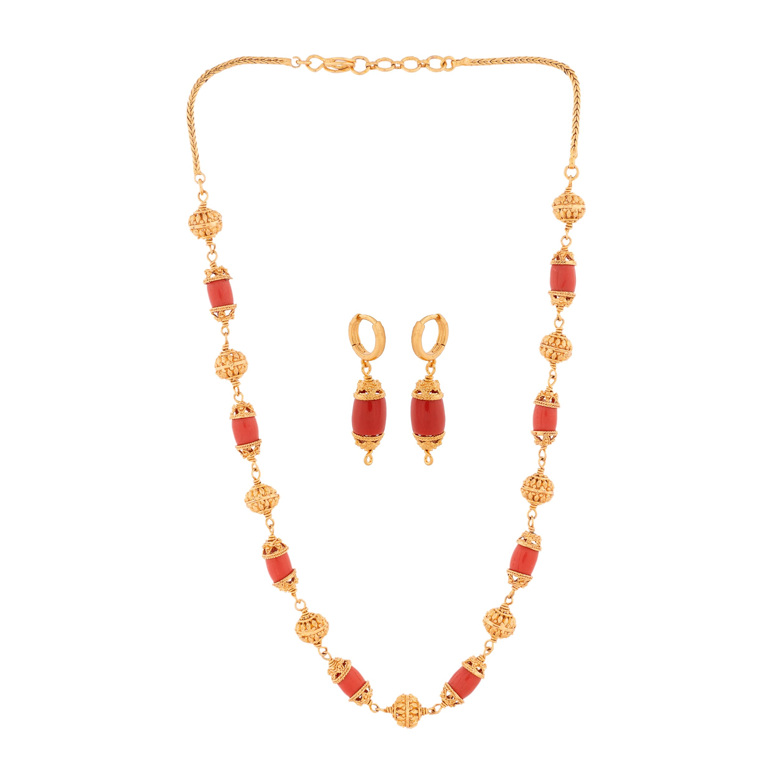 Radhas Creations Golden red beadsl Chain necklace Length 18 inches and earrings set One Gram Gold Plated For Women and Girls No.1228 (B0CSXMP494) Amazon Price History, Amazon Price Tracker