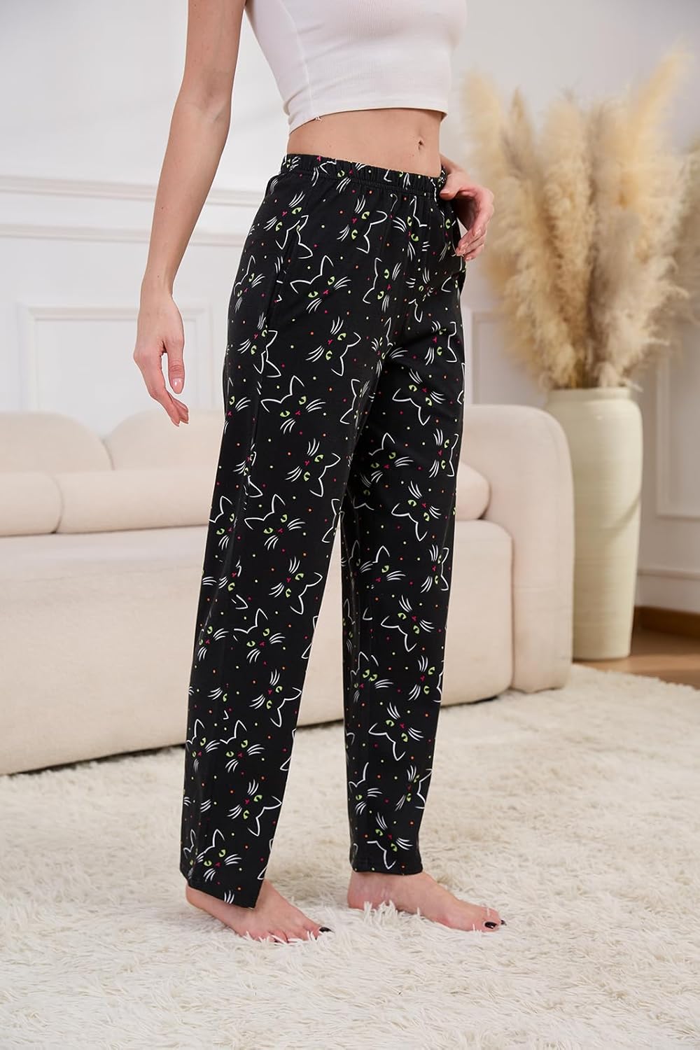 PNAEONG Women Cotton Pajama Pants Comfy Pj Bottoms Soft Printed Lounge Pant with Pockets - Image 4