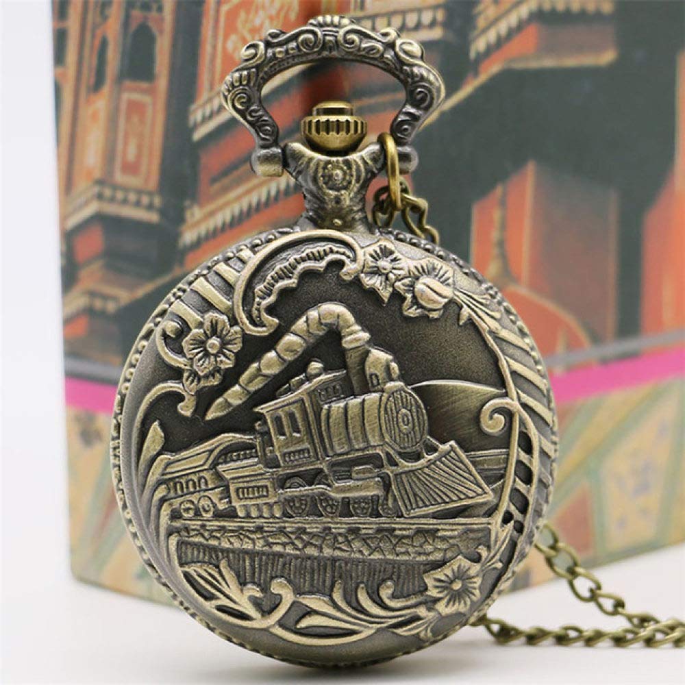 Orologio da Tasca Cool Hollow Silver Golden Locomotive Quartz Design Orologio da Tasca con Catena per Collana Regalo per Donne Regalo per Compleanno Natale Festa del PAP