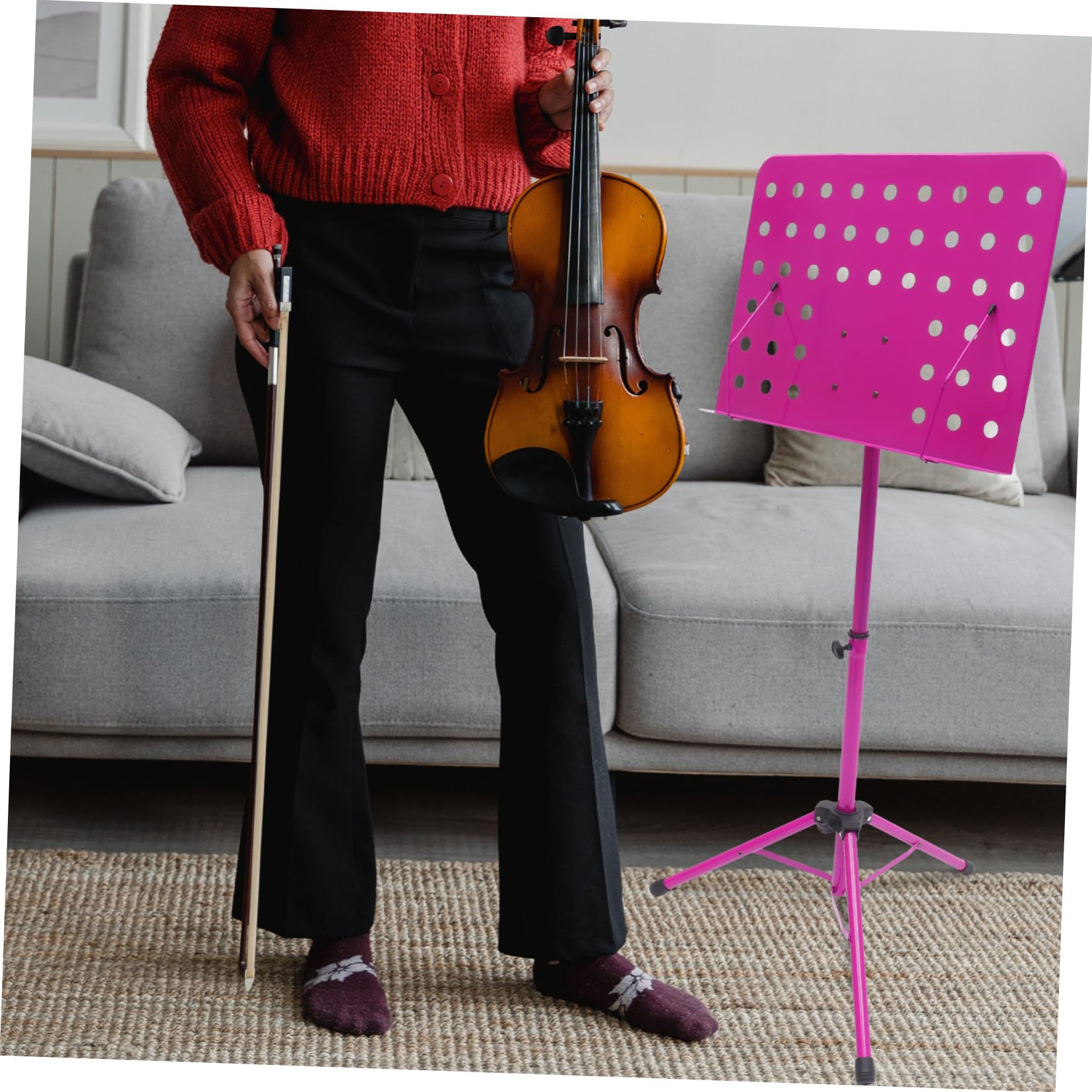 ibasenice Supporto Per Spartiti in Lega Di Alluminio Compatto Pieghevole Treppiede Per Chitarra Violino Sassofono Supporto Girevole A 340° Non Leggero Casuale