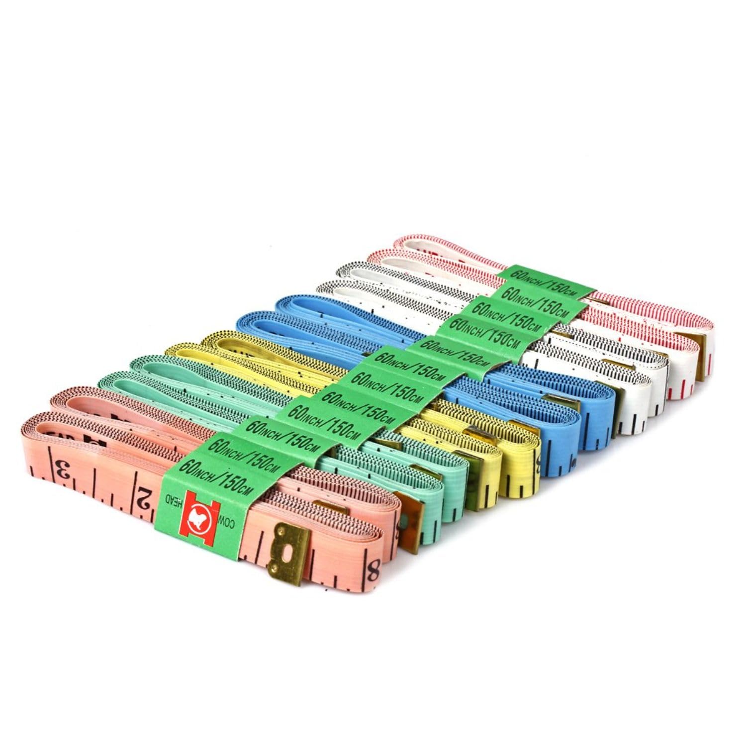 Flexzion Cinta métrica de plástico suave, Herramienta de medición de telas para costura, sastrería, artesanía y dietas, Paquete de 12 piezas de 6 colores de 150 cm largo y 1.27 cm ancho
