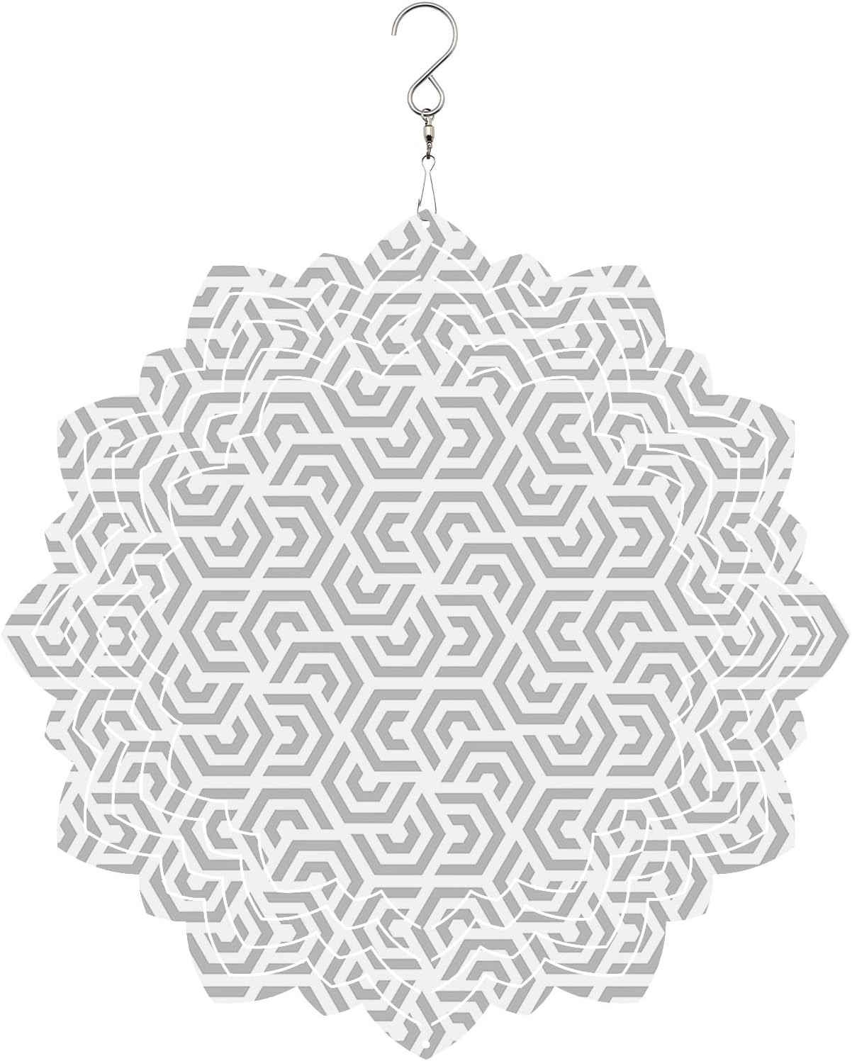 Hanging Wind Spinners Outdoor Grey and White Hexagon