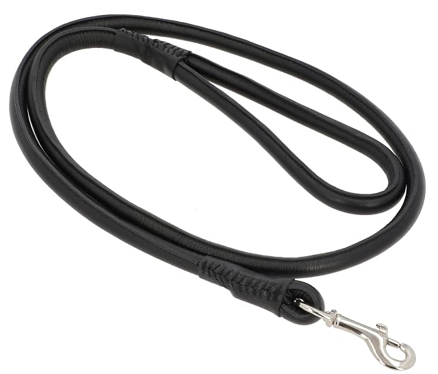 Gusti Abelard - Correa de piel para perro (150 cm, con mosquetón), color negro