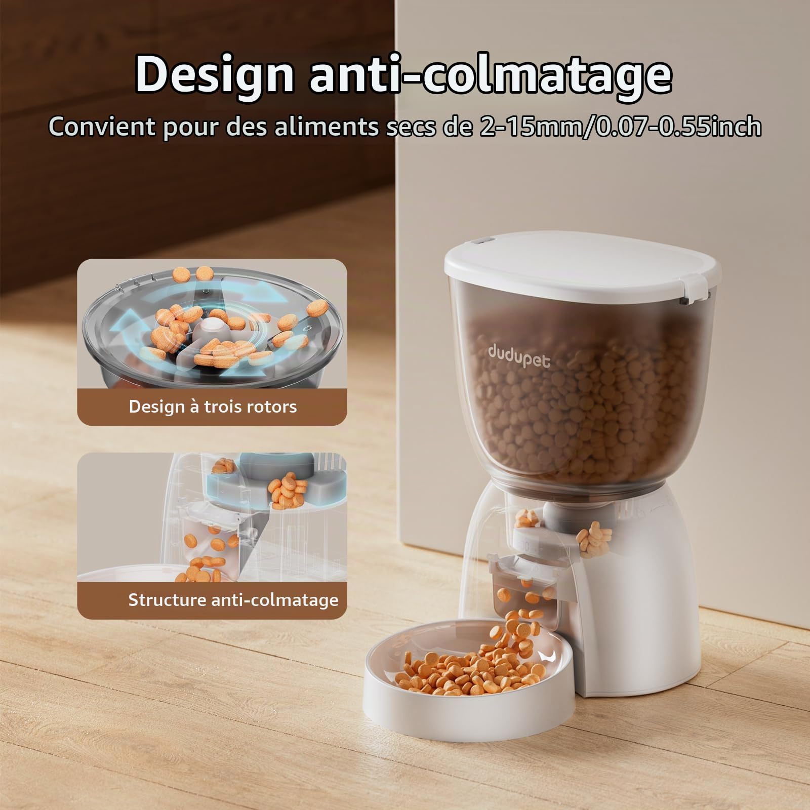 Distributeur Croquettes Chat Automatique 5L - Distributeur Croquettes Chat avec Minuterie Programmable - 1-6 Repas par Jour - Amovible et Lavable, Mangeoire de Nourriture pour Chien
