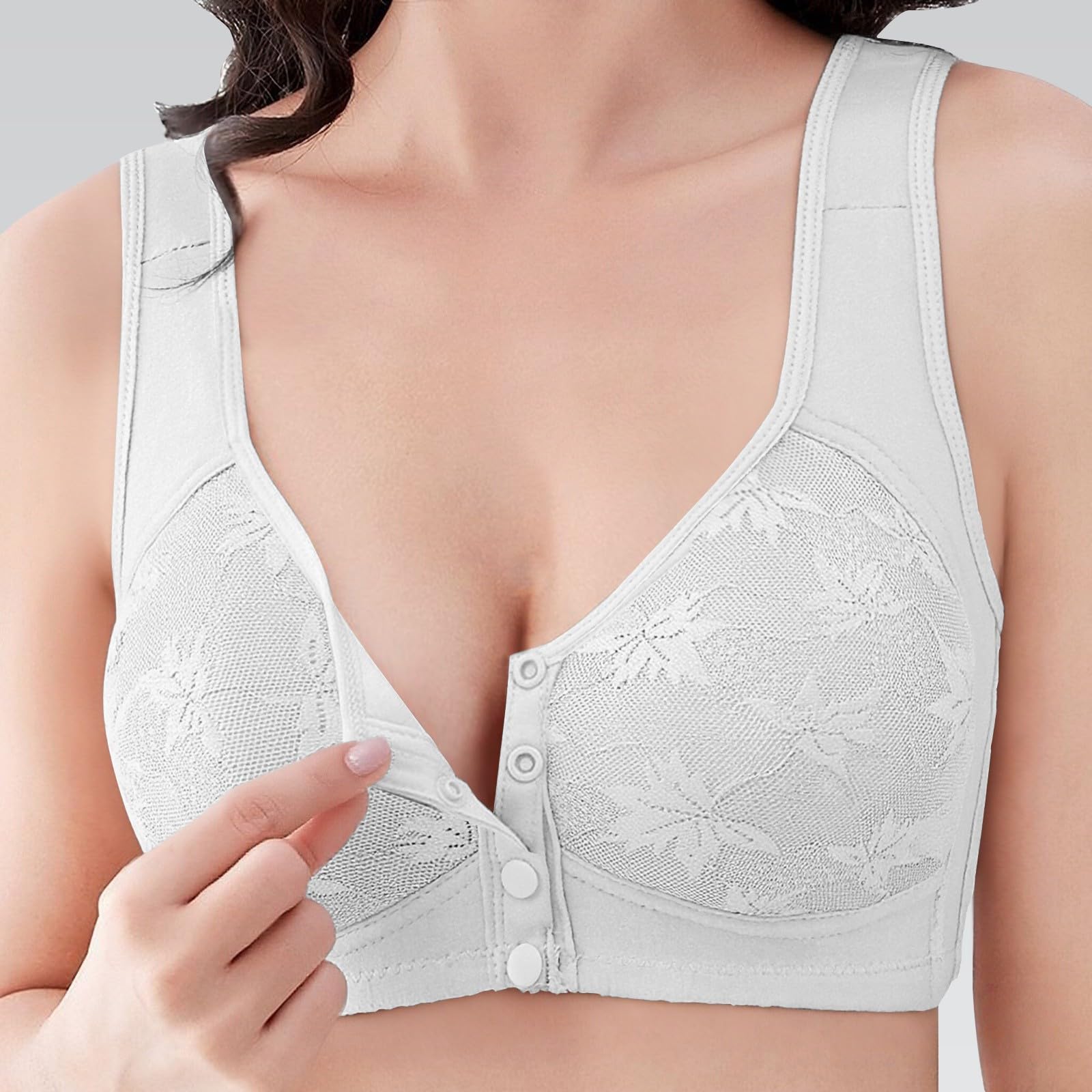 Reggiseno sportivo da donna senza ferretto, in cotone, con chiusura | Reggiseno push up senza cuciture, coppe intere, comodo, forte sostegno, reggiseno sportivo in pizzo floreale
