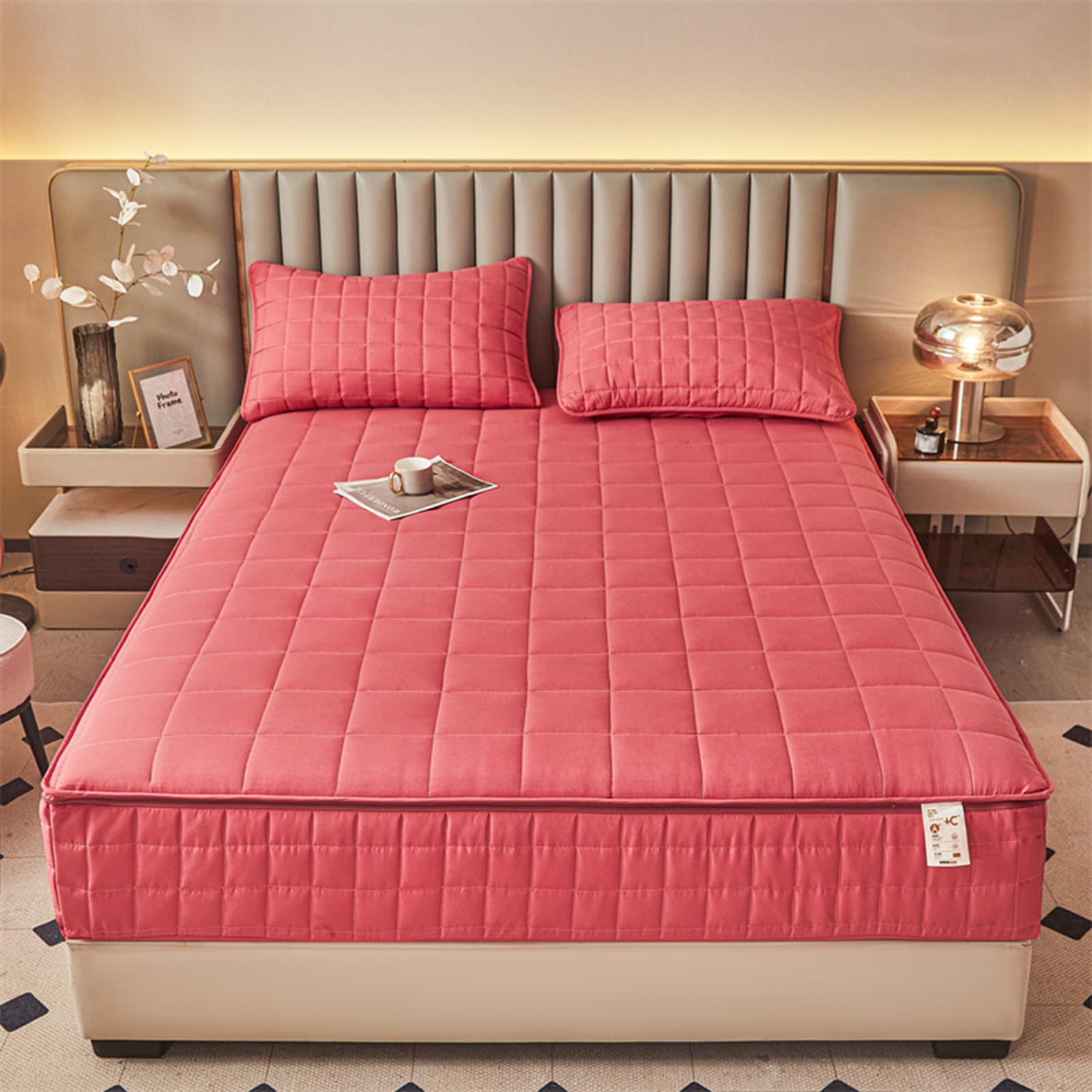 Protège-matelas imperméable rouge – Housse matelassée à fermeture éclair pour 135 x 190 cm Convient aux tailles 140/160 x 190 cm et amovible, parfait pour le rangement et la protection des