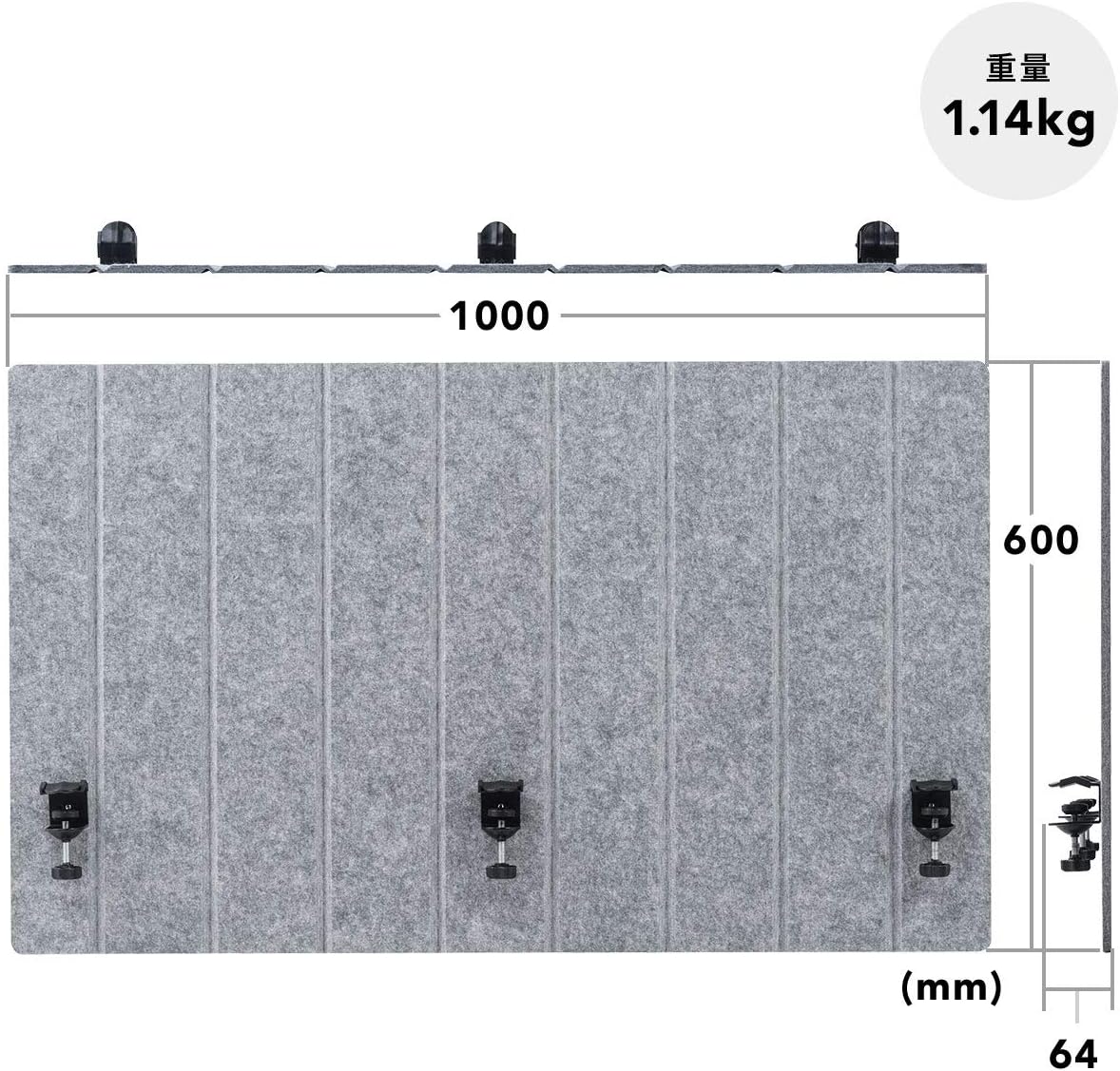 デスクパーティション フェルト クランプ取付 幅100cm×高さ60cm 折りたたみ グレー 100-DPT005 【フロアスタンドレセプションデスク】