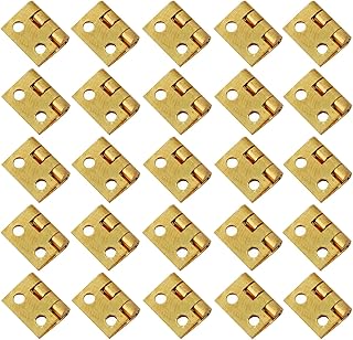 VIDELLY 100 Pieces Mini Brass Hinges Hardware SOID Brass Folding Butt Hinges Replacement Screws Mini Cabinet Drawer Butt Hinges Connectors Small Gold Copper Hinge Wooden Miniature Furniture Closet