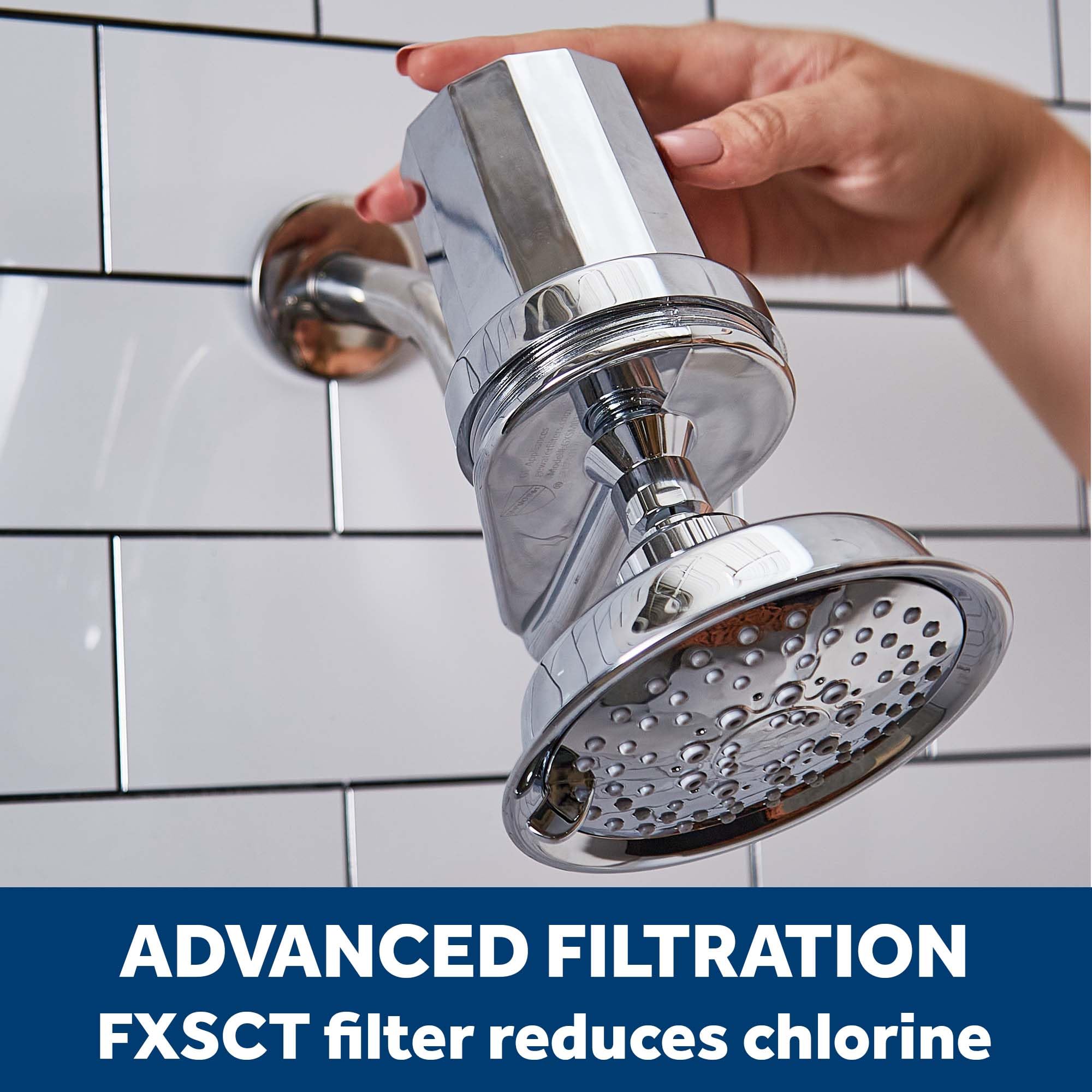 GE Shower Filtration System | Removes Chlorine | Easy to Install to an Existing Shower Head Tool Free in Minutes | Filter Included | Replace Filter (FXSCT) Every 6 Months, White