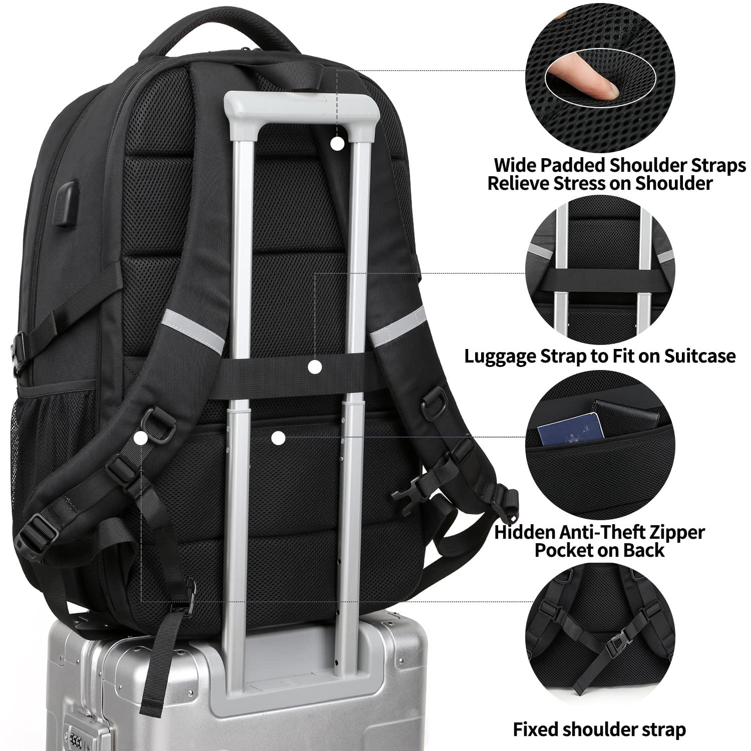 Zaino Uomo per PC Portatile 18.4 Pollici, Lavoro Impermeabile Antifurto, per Laptop, Computer Notebook Borse con Caricatore USB per Viaggio Ufficio Scuola-Nero