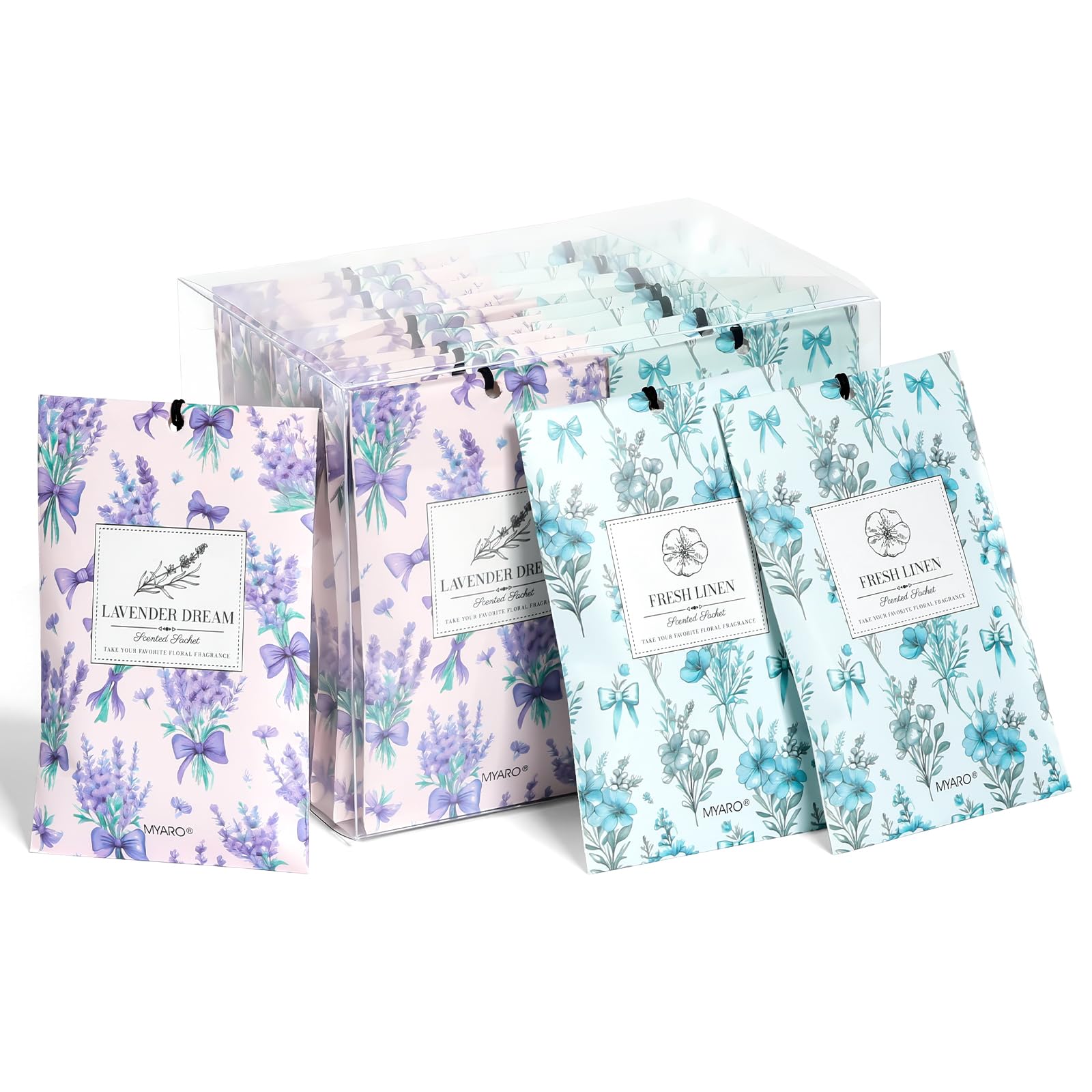 MYARO 20Pcs Lavender Linen Scented Sachets, Closet Deodorizer Car Freshener