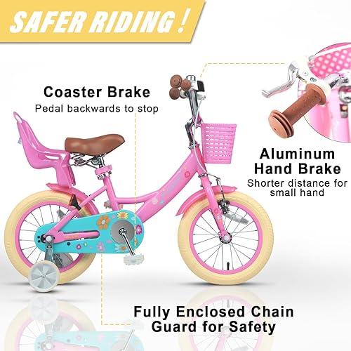 Miniatura 92 de Glerc Maggie Girls Bike, 12-20 Inch Kids Bike for 2-13 Years Old Children, Princess Style Kids Bicycle with Doll-Seat & Basket & Training Wheels,