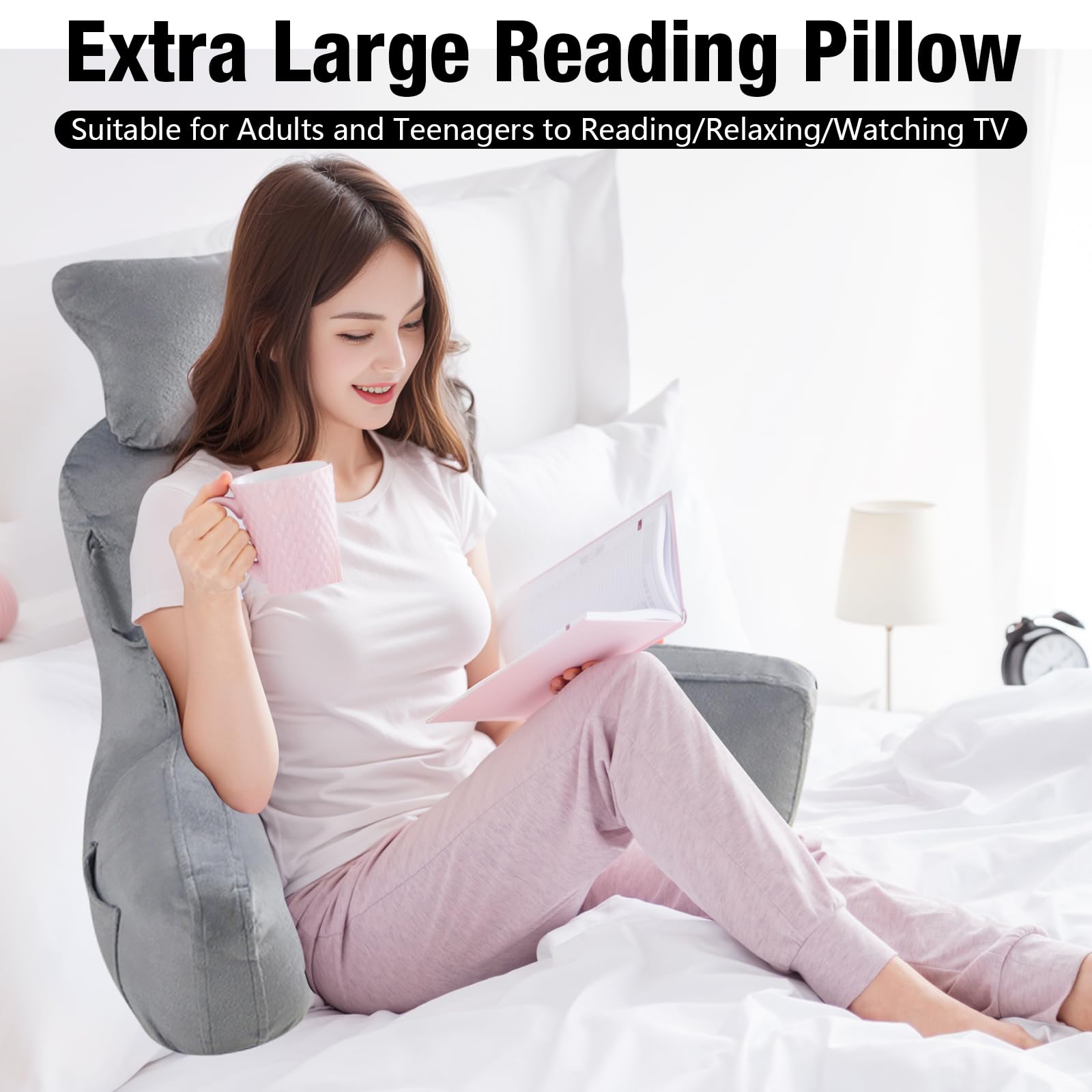 Cuscino Da Lettura Grande (90x80 Cm) Con Supporto Per Braccia E Schiena - Ideale Per Letto, Divano O Pavimento - Foto 11