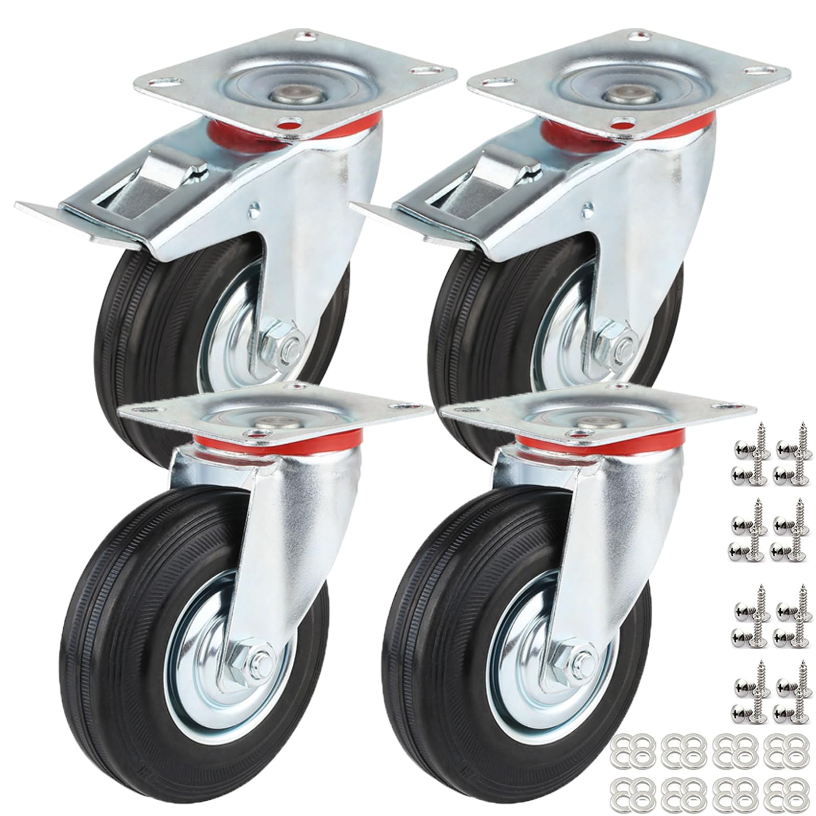 Ruedas para cargas pesadas 125 mm con freno 4 ruedas de transporte 400 kg giratorias 360° goma