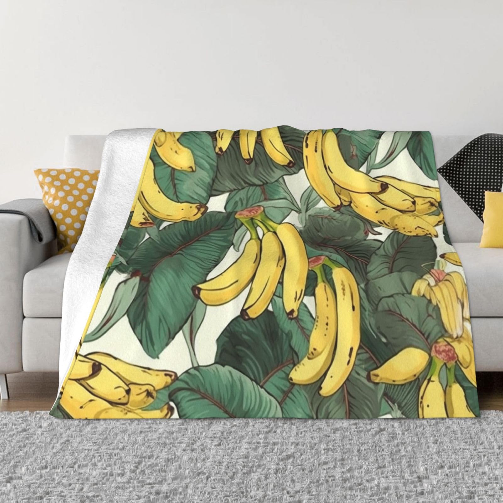 Couverture micro polaire haut de gamme motif bananes sans couture douce